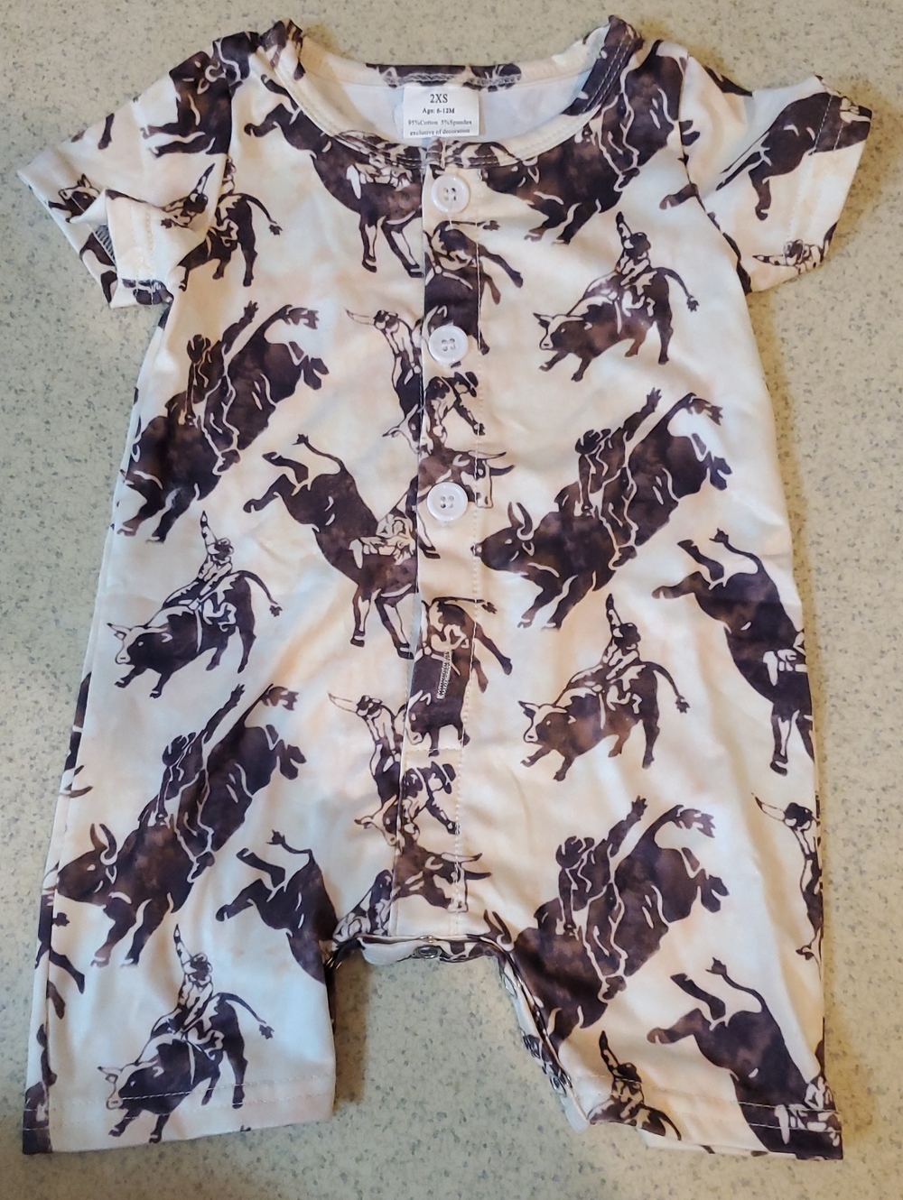 Baby One-Piece Romper in White with Brown Rodeo Print